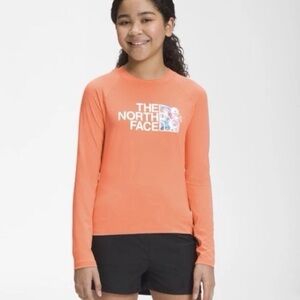 North Face Girls Sz XXL Amphibious Long-Sleeve Sun Tee Dusty Coral Orange UPF 40